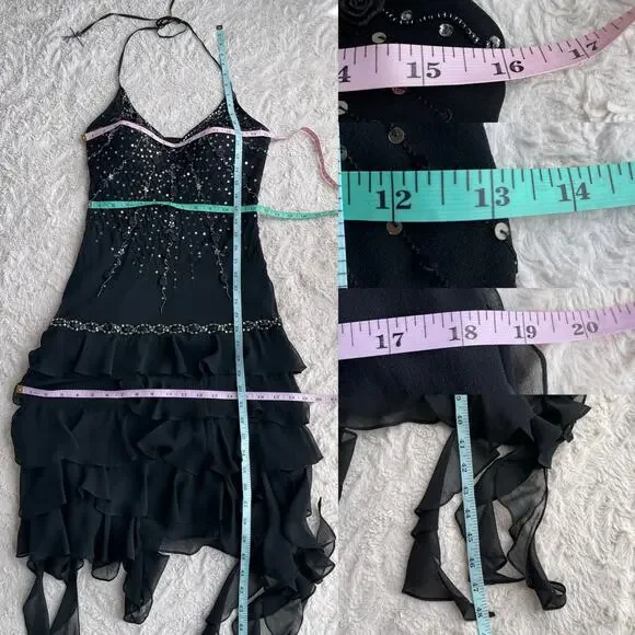 Sue Wong beaded sequin rosette halter silk prom dress fairy cocktail  Nocturne 4 - joarbit.com